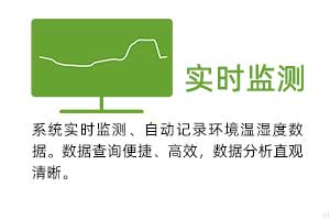 實(shí)時監(jiān)測：系統(tǒng)實(shí)時監(jiān)測、自動記錄環(huán)境溫濕度數(shù)據(jù)。 數(shù)據(jù)查詢便捷、高效，數(shù)據(jù)分析直觀清晰。